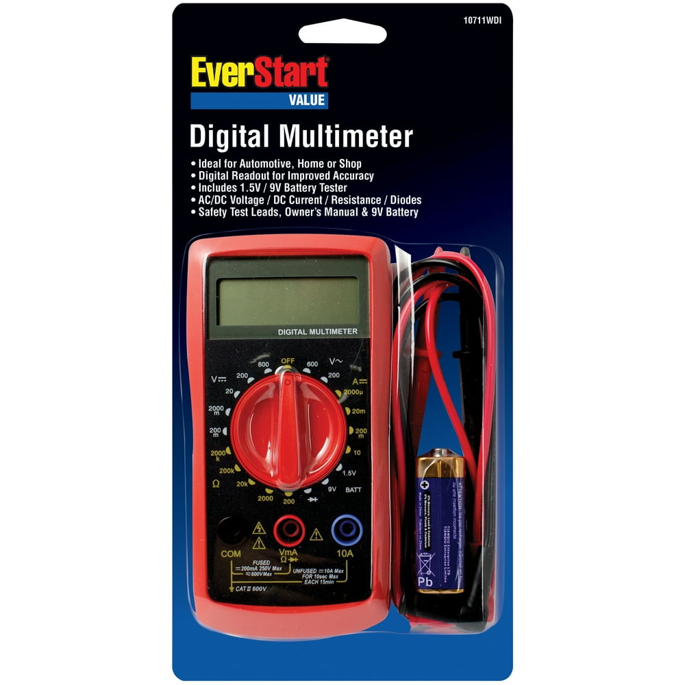 EverStart Value 300 Volt Digital LCD Multimeter, Red and Black