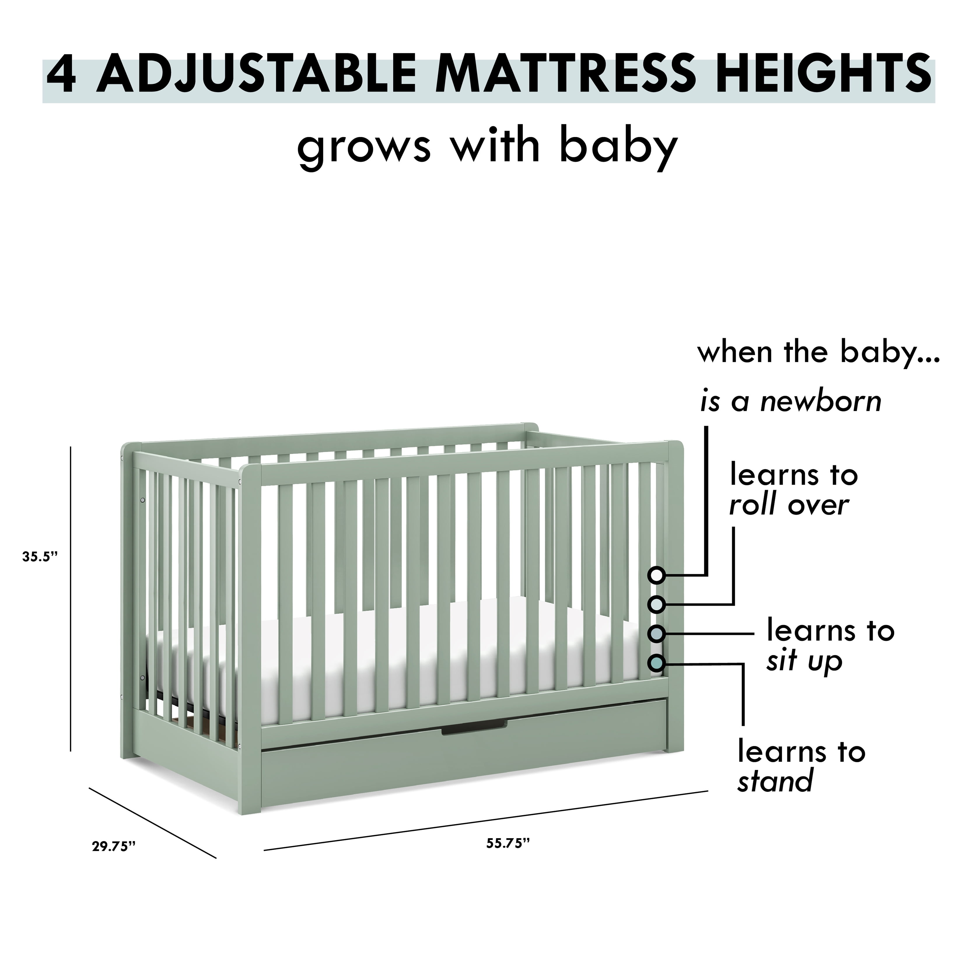 Carter's By DaVinci Colby 4-in-1 Convertible Crib w/ Trundle Drawer in Light Sage