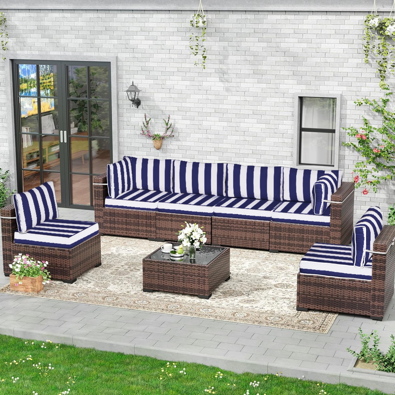 XXLYY Outdoor Replacement Cushions for Patio Furniture, 14 Piece Patio Sectional Cushions, 4" Water-Resistant Replacement Sofa Cushions Fits 6-seat Rattan Conversation Set