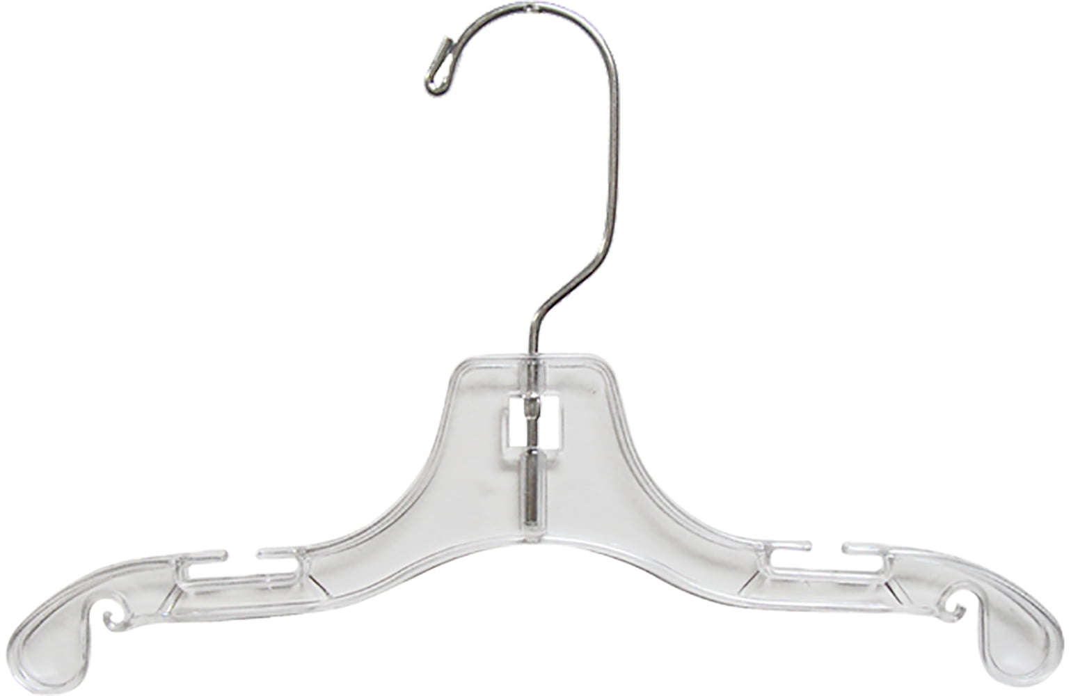 10 Inch Clear Plastic Baby Top Hanger with Notches and Swivel Hook (Box
