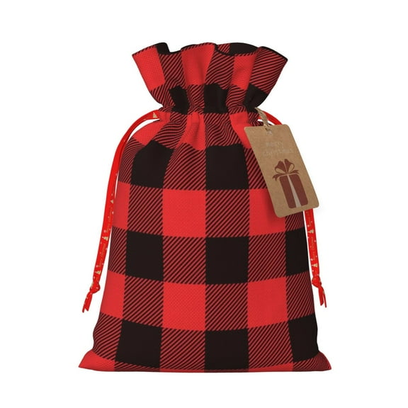 Picia Buffalo Plaid Red Black Pattern Christmas Gift Bags, Xmas Gift Bags, Suitable for Holiday Kraft Paper Gift Bags, Reusable Christmas Gift Bags,Festive Gift Packaging Bag-Small