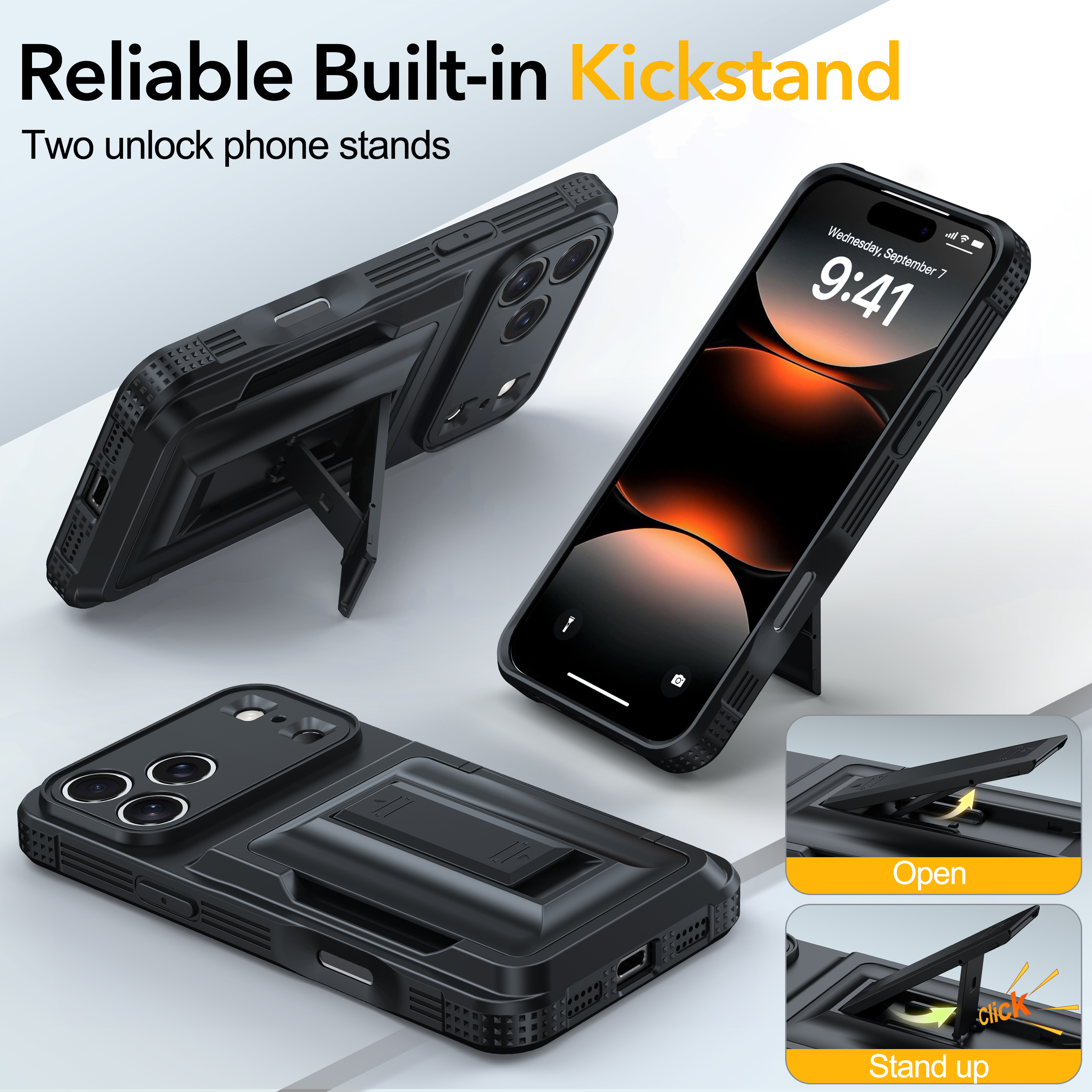 Oneagle Stand & Wallet Case (Store 4-5 Cards) for iPhone 17 Pro Case with Card Holder,Black