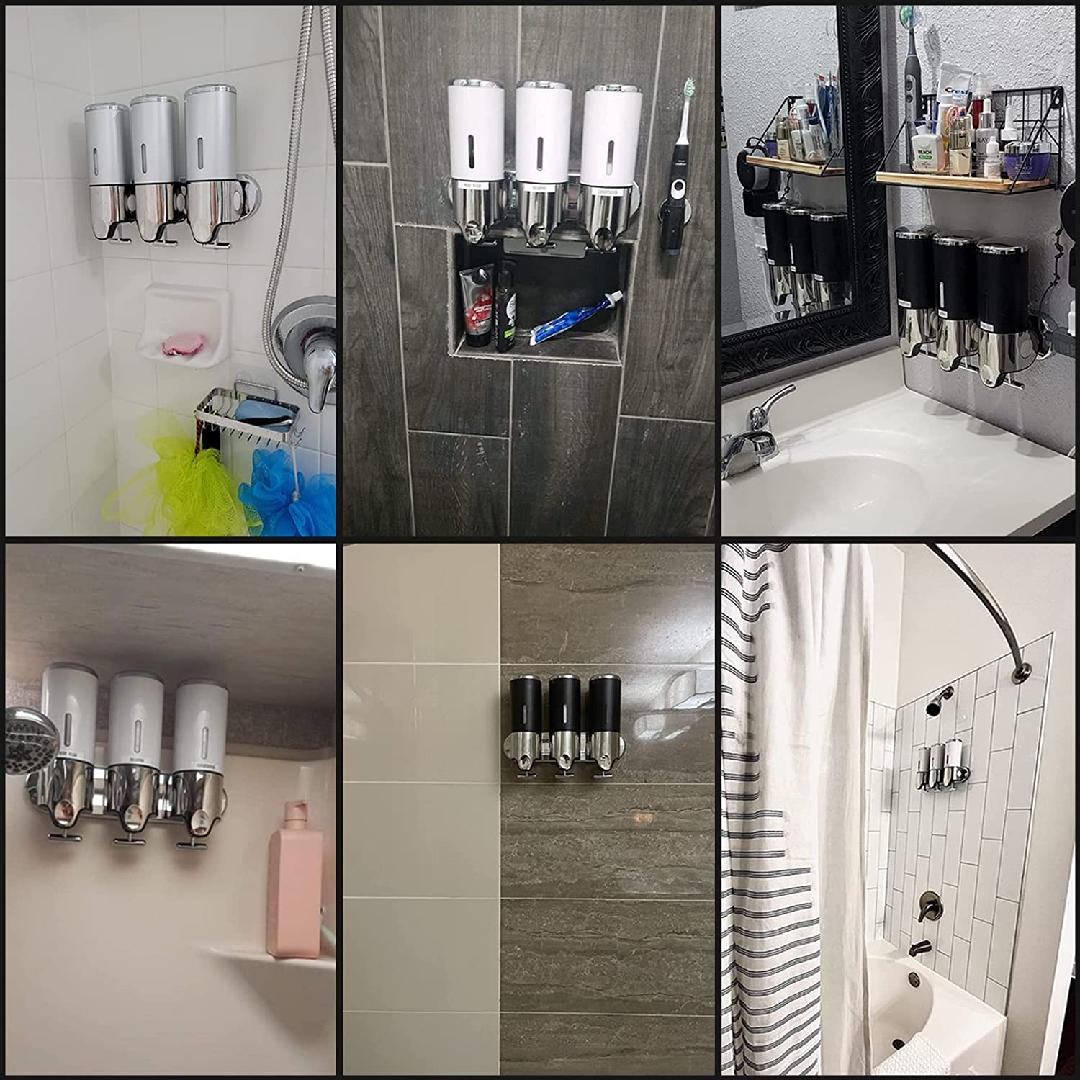 3 in 1 Chamber Wall Mounted Bathroom Shower Pump Dispenser and