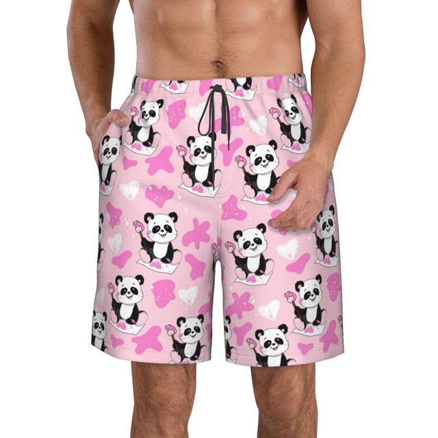 Fotbe Funny Panda Draws A Heart Trajes de Baño Estampados para Hombre, Shorts de Verano de Secado Rápido, Ropa de Playa, Bañadores-X-Large