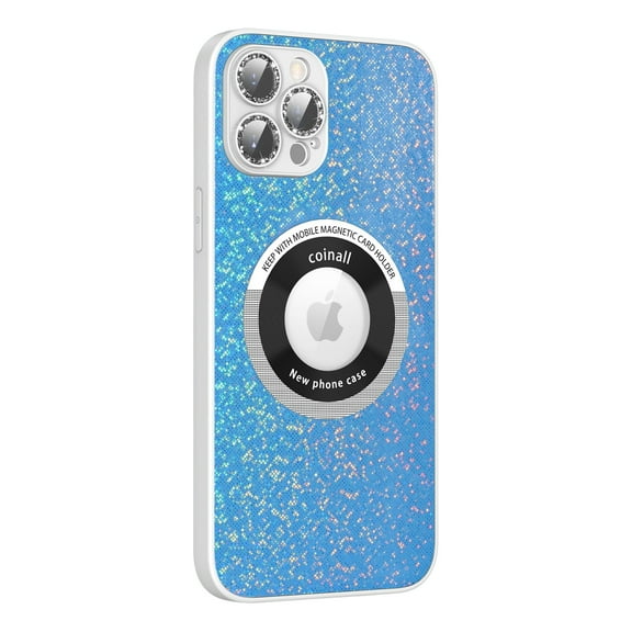 ELEHOLD Magnetic Case for iPhone 14 Pro Max 6.7",Bling Gitter Camera Lens Protective Film Logo View Window Compatible with MagSafe Slim Lightweight Shockproof Fashion Case,Blue