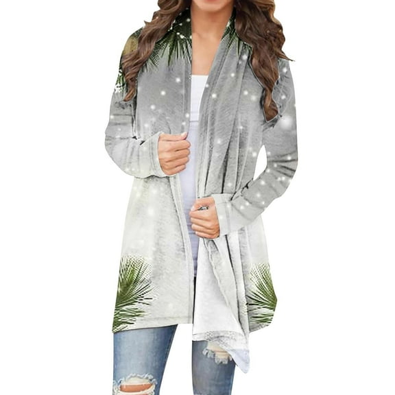 GERsome Womens Christmas Cardigans Long Sleeve Open Front Outwear Casual Loose Fit Lightweight Xmas Holiday Tops Fall Cardigans for Women