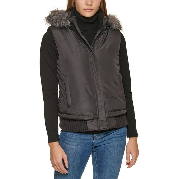 Calvin Klein Womens Quilted Faux Fur Vest