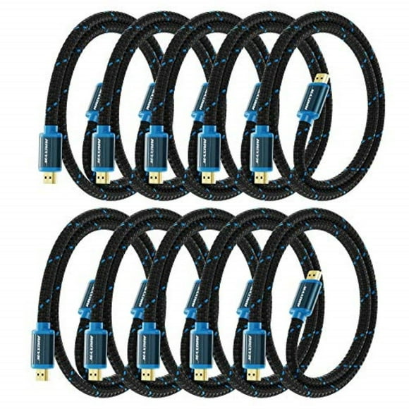 Hdmi Cable 4K 1.5 Foot (10 Pack) High Speed 18Gbps 2.0 Cables HDMI 2.0 Cable 4K@60Hz HDR, 3D, 2160P, 1080P, Ethernet, HDCP 2.2, ARC Braided HDMI Cord 1.5Ft
