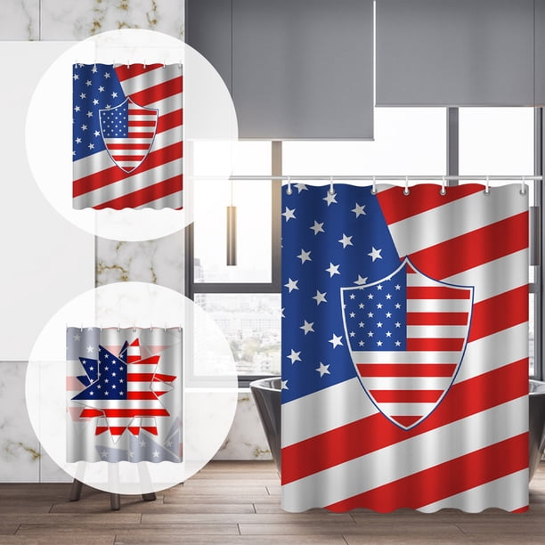 Cortina de ducha con la bandera estadounidense, cortina de ducha para baño, cortina de ducha moderna con estrellas y rayas, impermeable y resistente, ganchos de fácil instalación, decorativa