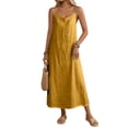 thumbnail image 3 of Laqbezok Women's Cotton Linen Camisole Dress, Casual Sleeveless Scoop Neck Midi Gown, Loose Solid Color Flowy Sun Dress for Summer Vacation, 3 of 5