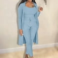 thumbnail image 2 of ATOYSOY Women's Casual Pockets Tracksuits Knitted Tank Tops Skinny Pants Trendy Long Sleeve Sweatsuits Three Piece Ribbed Outfits Open Front Cardigans Fall Blue M, 2 of 5