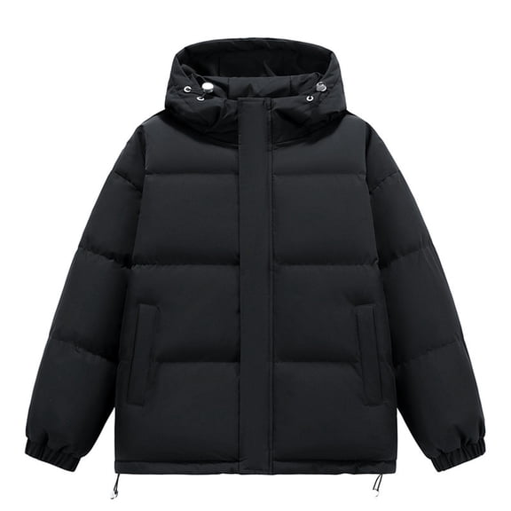Men Puffer Jacket Winter Warm Thick Hooded Puffer Coat Zip Up Baggy Down Outerwear Relaxed Fit Padded Loose Casual Jackets for Men Black L
