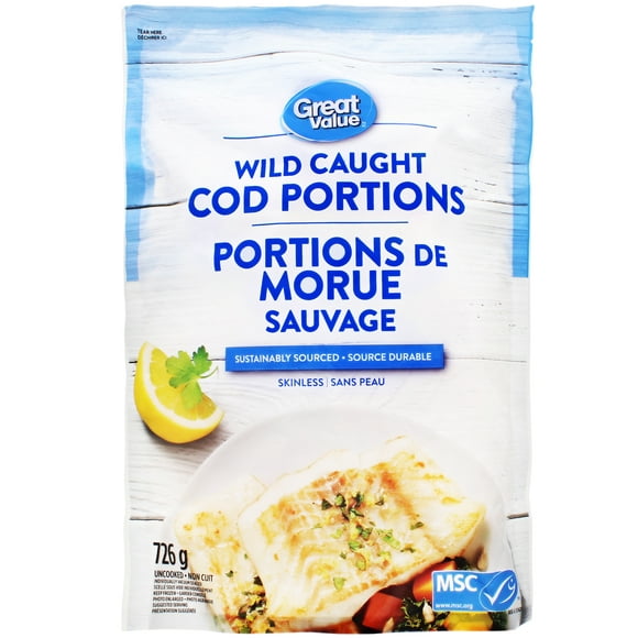 Great Value Wild Caught Cod Portions, 726 g