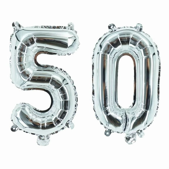 Number Fifty Silver Balloon, 32" Foil Mylar, 50Th Birthday Party Decoration