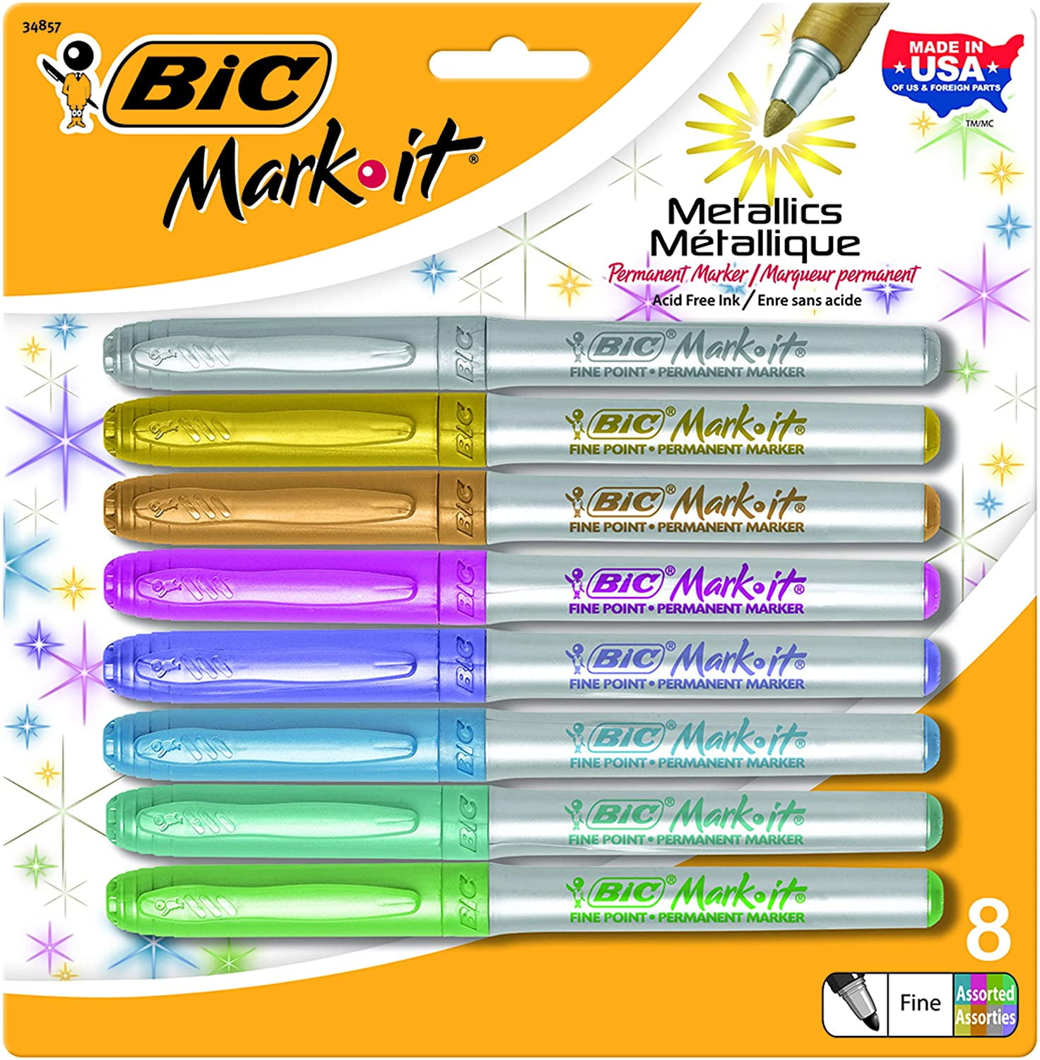 BIC Marking Metallic Permanent Markers, Fine Point, Assorted Colors, 8Pack Walmart Canada