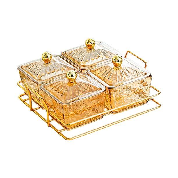 Platos para servir divididos Plato para frutos secos 4 compartimentos Cuencos extraíbles con tapa Marrón