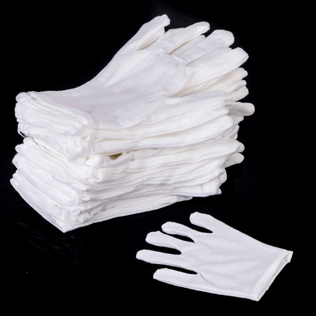 12 Pairs Unisex Cotton White Gloves for Inspection Work High Stretch Soft Gloves 