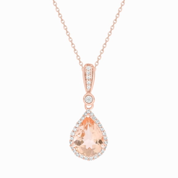 Cali Trove Diamond Drop Pendant Necklace 1/10 Ct in 18KT Rose Gold Vermeil with Pear Center