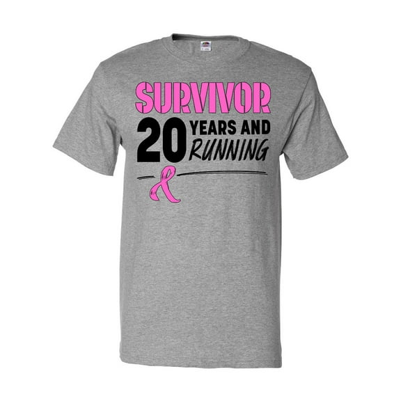 Inktastic Breast Cancer Survivor 20 Years and Running with Pink Ribbon T-Shirt