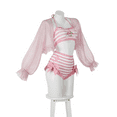 thumbnail image 2 of [Officially Licensed] Strawberry Shortcake × Micotaku Pink Striped Swimsuit for Women with Chiffon Cover-Up, L, 2 of 8