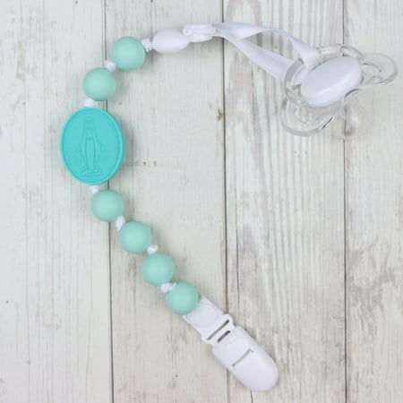 Pacifier Clip | Miraculous Medal | Mint/Turquoise