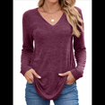 thumbnail image 1 of Camisetas de Larga para Mujer, Cuello en V, Suaves, Básicas, Holgadas, Informales, A Vino Tinto XL, 1 of 9