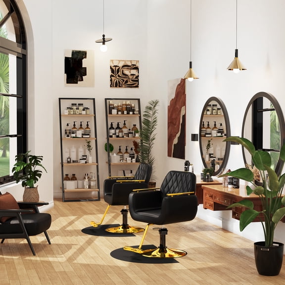 Baasha Black and Gold Salon Chair, New Hair Stylist Chair with Soft Comfortable Cushion, Innovative Exterior Design, Stainless Steel Armrest, 360°Swivel Styling Chair Weight Capacity Up to 330 lbs