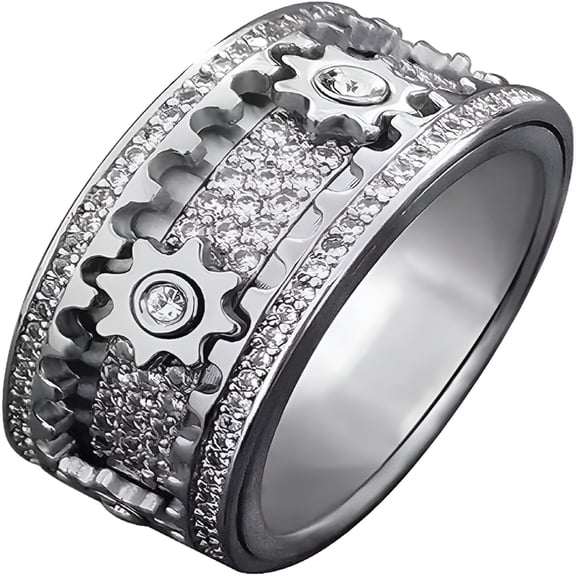DESIGNICE Relaxing Emotional Rings Man Couples Rotating Mechanical Ring (Full Diamond Silver)
