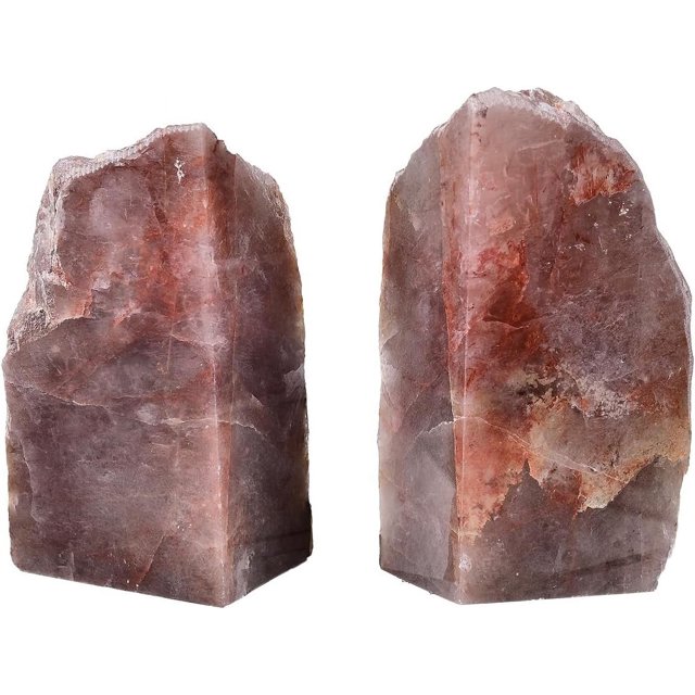 AMOYSTONE Decorative Small Red Bookends | Hematoid Quartz Rock Non-Slip Design | Cookbooks Holder (1 Pair 3-4LBS)\u200b\u200b