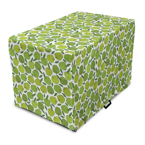 Fruits Dog Crate Cover, Summer Eat Apples Pattern Home Brew Autumn Season Juicy Organic Fresh Diet, Easy to Use Pet Kennel Cover Small Dogs Puppies Kittens, 7 Sizes, Fern Green and White, by Ambesonne