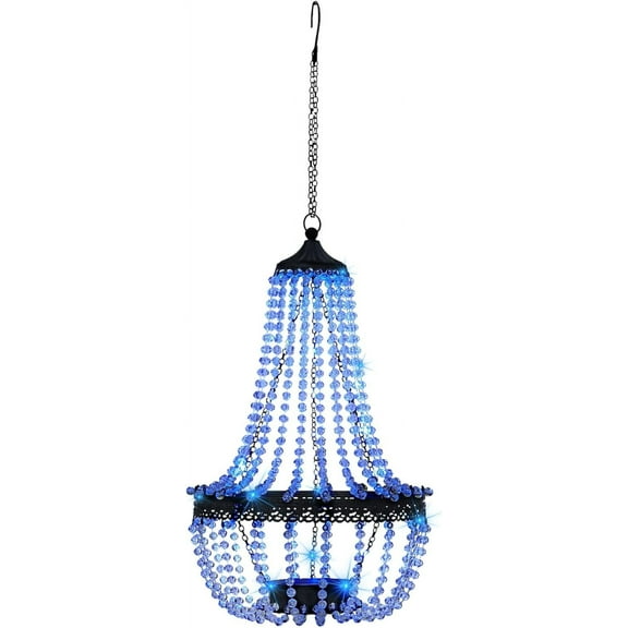 YUYAN-Hanging Solar Chandelier Outdoor, 30 Blue Lights Acrylic Clear Beaded Chandelier with S Hooks Modern Lantern for Garden Yard Patio Gazebo Decorations, 28”H
