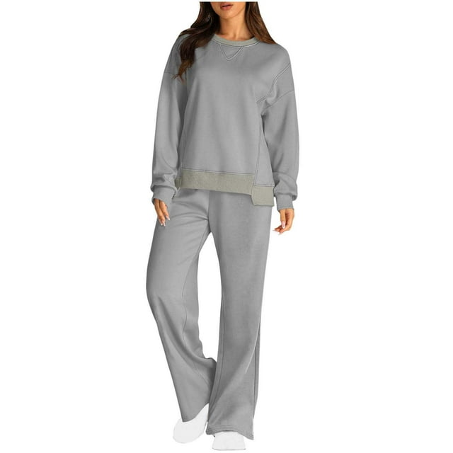 Timdgard Womens Sweatsuits 2 Piece Set Fall Casual Loose Pullover Straight Leg Pants Workout Outfits