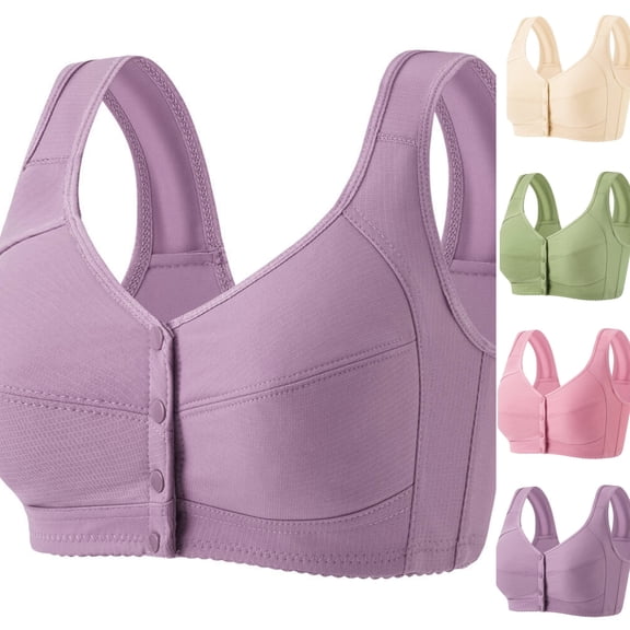 Front Closure Bras for Older Women No Underwire Comfortable Full Coverage Bra Wireless Wirefree Everyday Bras (Purple)