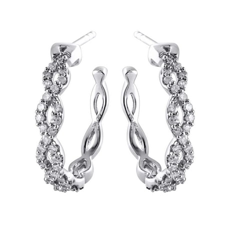 1/2 Carat Genuine Diamond (I2-I3 K) Twisted Hoop Earring in 10K White Gold