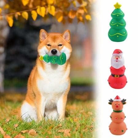 Opvise Interactive Christmas Pet Toy Bite-Resistant Teeth-Cleaning Built-in Sound Squeaker Rubber Toy for Dogs Elk