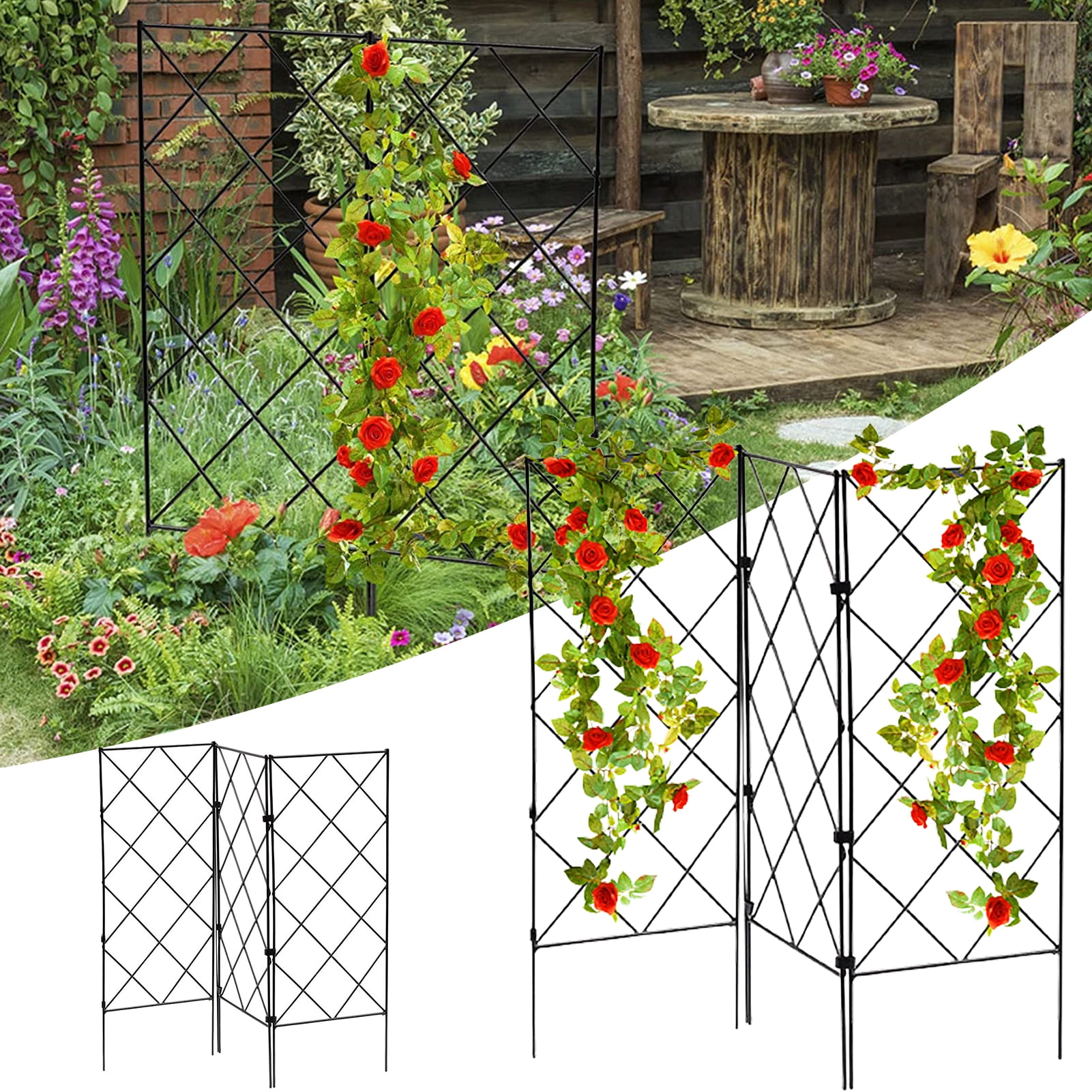 YARDWE Garden Trellis Plant Support for Climbing Vines and Flowers Stands Metal Wire Lattices Iron Potted Support for Ivy Rose Grape Cucumber Clematis Black 