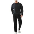 thumbnail image 2 of YueHuiYing Men's Solid-Color Casual Loose Sporty Knit Drawstring Pocket Long Pants And Long Sleeve Round Neck Top Two-Piece Set, 2 of 9