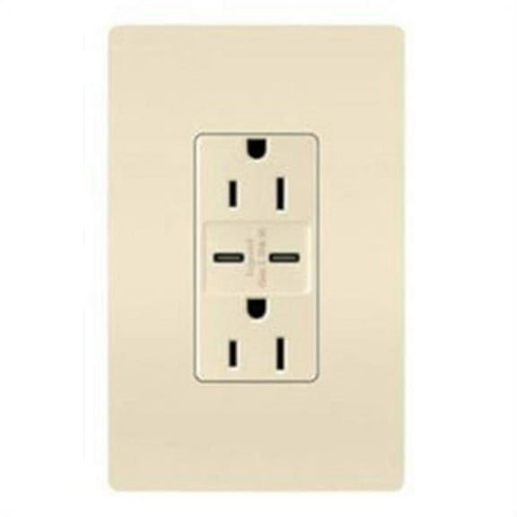 Pass & Seymour 259147 15A AC USB Charger Wall Plate Outlet, Light Almond