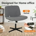thumbnail image 3 of Criss Cross Chair Armless Cross Legged Office Desk Chair Adjustable Swivel Ergonomic Desk Chair No Wheels U Shaped Backrest with Wide Seat Native Sponge Computer Task Vanity Chair for Home Office, 3 of 6