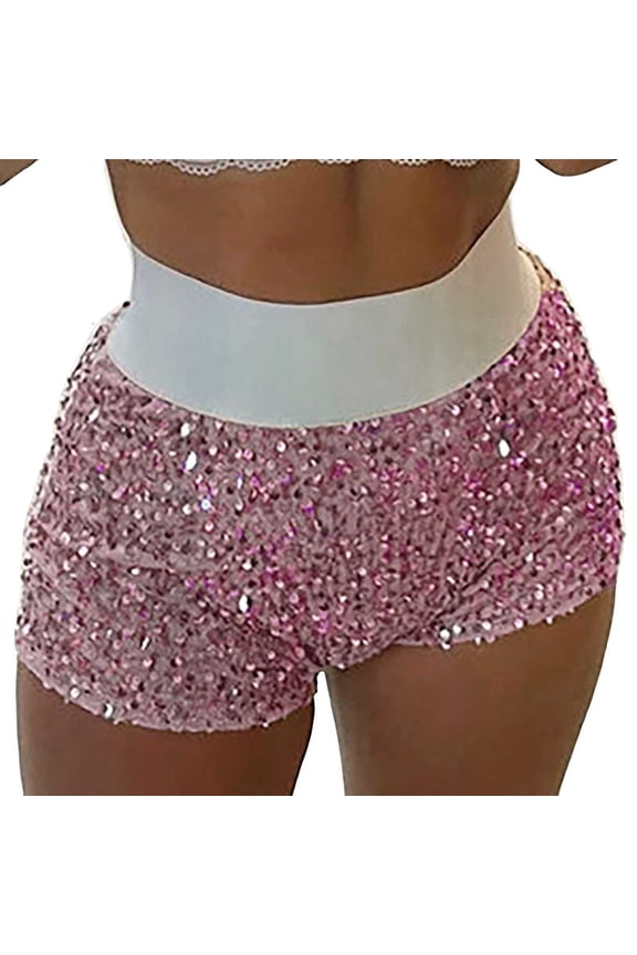 xingwang Clearance Plus Size Shorts for Women High Waisted,Women's Sexy High Waist Fashion Shiny Sequin Clubwear Mini Shorts Knit Shorts Women Plus Size Pockets Red M
