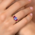 thumbnail image 4 of Gem Stone King 18K Yellow Gold Plated Silver Blue Tanzanite and Red Created Ruby Filigree Style 3 Stone Ring for Women (2.16 Cttw, Oval 8X6MM and 6X4MM) (Size 6), 4 of 6