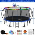 thumbnail image 5 of Kumix Trampoline 16FT, 1500LBS Trampoline for 5-6 Adults/ 8-10 Kids, Trampoline with Enclosure, Basketball Hoop, Light, Sprinkler, Socks, Outdoor Heavy Duty Galvanized Full Spray Pumpkin Trampoline, 5 of 8