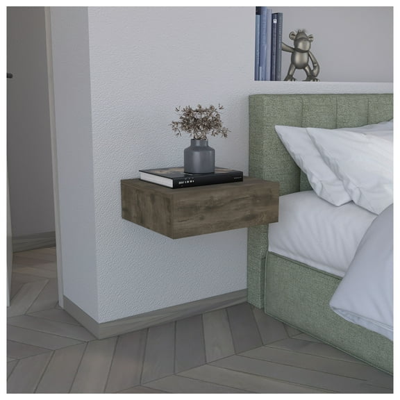 Floating Nightstand 5"H, Wall Mounted Bedside Shelf with Drawer - Modern Dark Brown - Space Saving Bedroom Furniture - Compact Nightstand with Storage Dark Brown   Particle Board   Pine