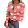 thumbnail image 2 of Valentine's Day Shirts for Women Long Sleeve Ribbed Knit Slim Fit Love Heart Graphic Stretchy Button Up Pullover Tops (XXL, Watermelon Red), 2 of 9