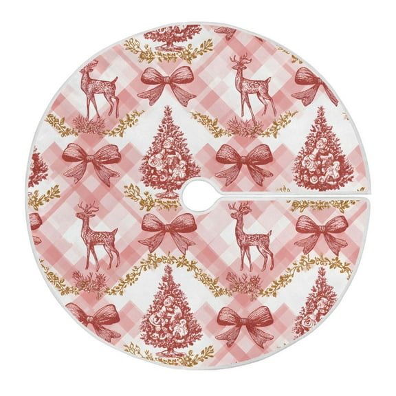 Ryvnso Christmas Tree Skirt Reindeer Bow on Checkered Xmas Tree Skirts Ornament Home Decorations 35.4"