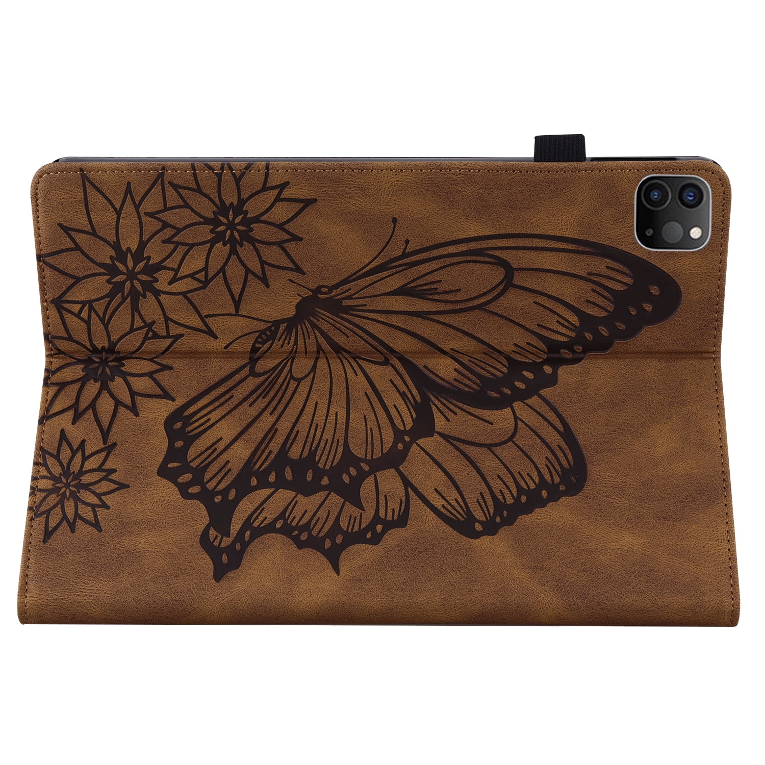 Allytechgroup iPad Air 13 Inch 2025 2024 Case, Stylish Big Butterfly Design PU Leather Smart Cover Auto Sleep Wake Pencil Holder Flip Stand Shockproof Bumper Case for Apple iPad Air 13" M3 M2,Brown