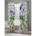 thumbnail image 4 of Spring Easter Sheer Curtains 96 Inch Length 2 Panels Set Window Treatments, Purple Floral Summer Botanical Green Plaid Rod Pocket Semi Curtains for Living Room/Bedroom/Kitchen Décor, 104"W x 96"L, 4 of 7