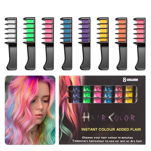 New Chalk Comb Temporary Hair Color - 8-Color Washable Hair Chalk, Mini Dye Comb, DIY Hair Styling, Birthday, Christmas, Holiday, Cosplay, Creative Fun, 3.99 In