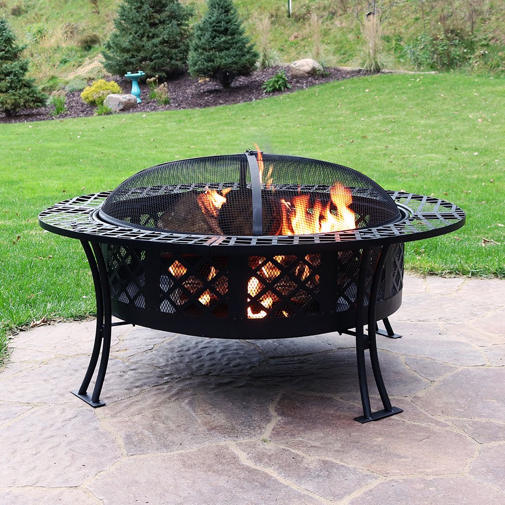 Sunnydaze 40" Fire Pit Black Steel Diamond Weave Design ...