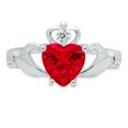 thumbnail image 2 of 1.05 ct Heart Cut Simulated Ruby Claddagh 18K White Gold Womens Engagement Ring, 2 of 5